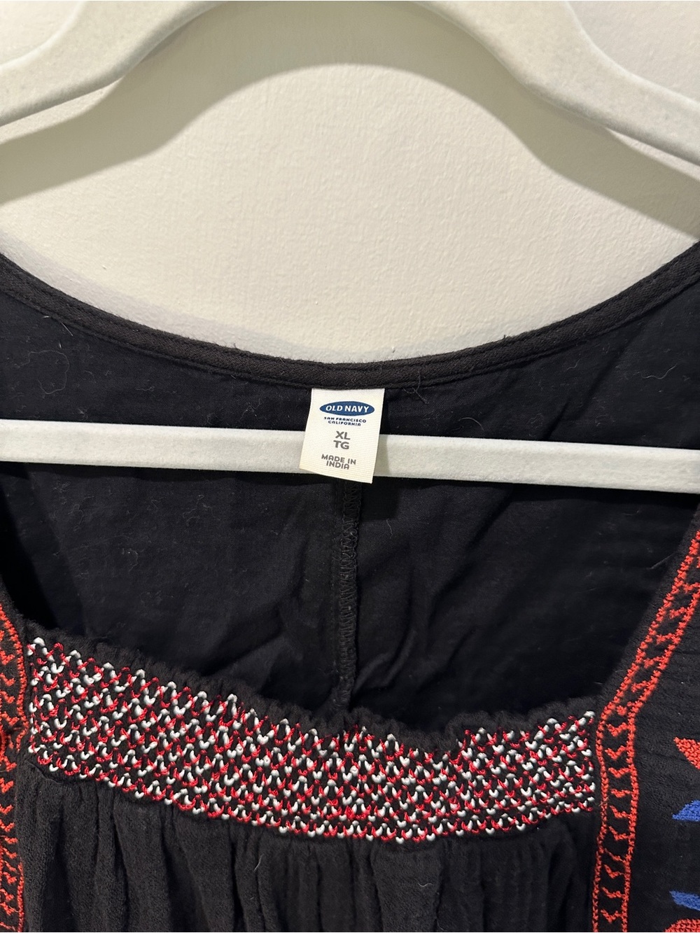 Black Dress with Red and White Embroidered Yoke - Picture 4 of 5